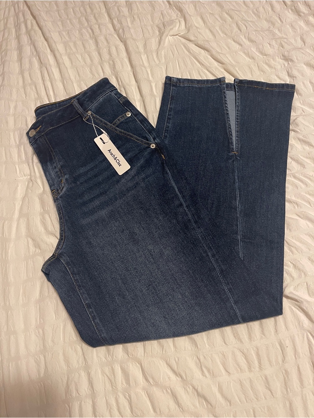 Wide Leg Split Hem Dark Blue Women’s Jeans - Picture 4 of 7